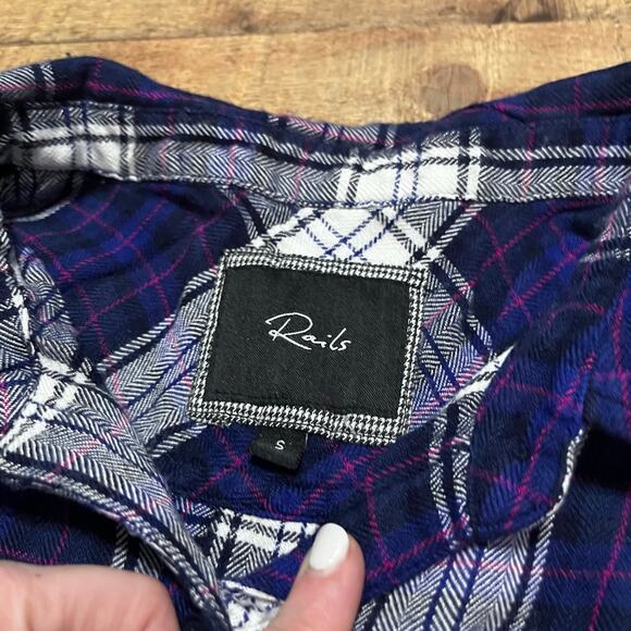 Rails | Women's Blue Pink Plaid Button Down Long Sleeve Soft Rayon Shirt Sz S - Picture 4 of 4